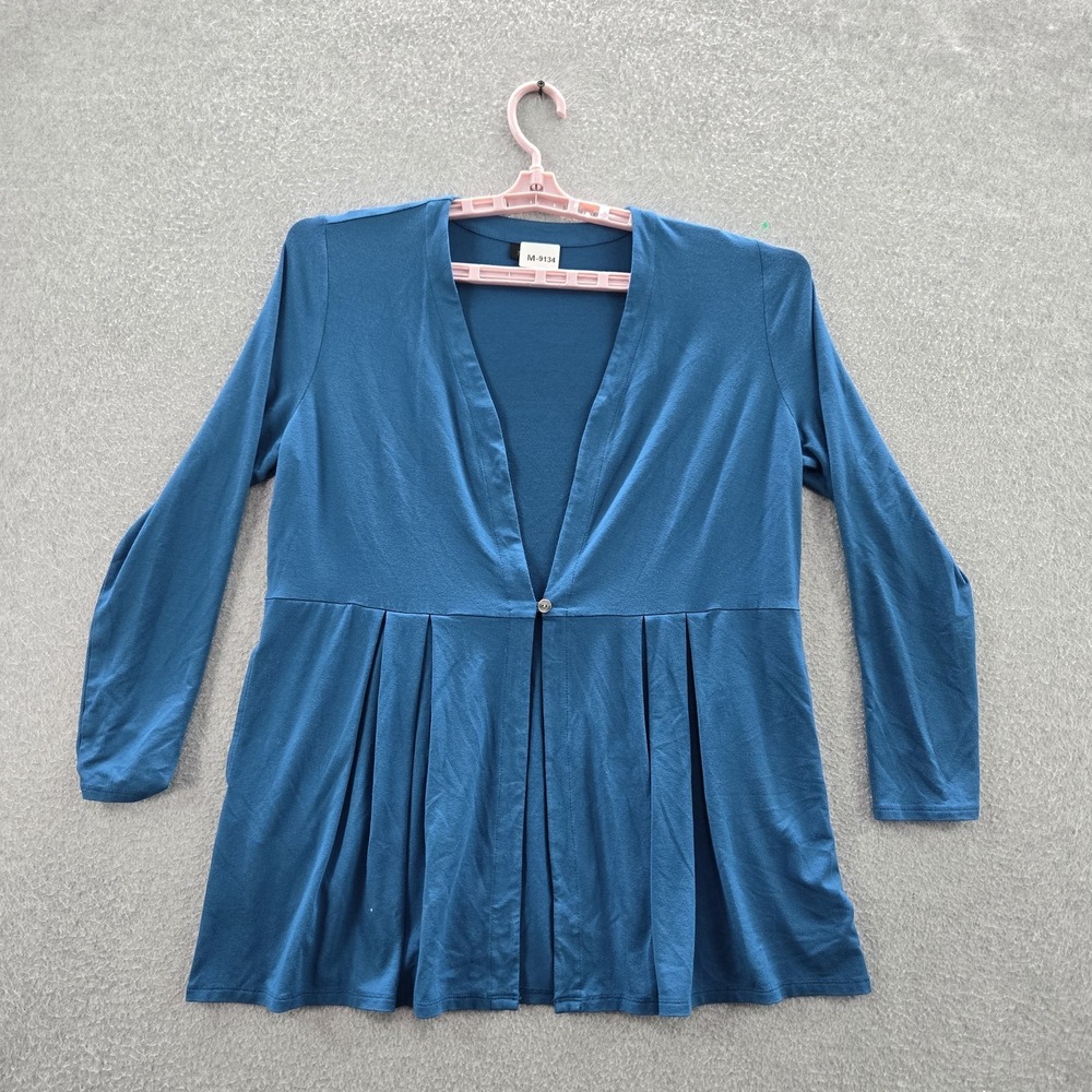 J Jill Women Blouse M PETITE Blue Cardigan Wearever Collection V-Neck